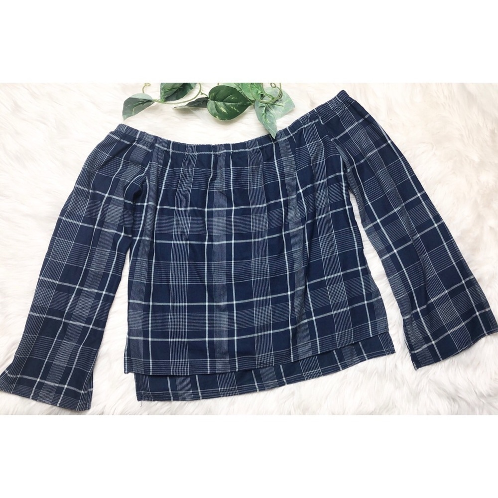 Cloth and Stone Plaid Off Shoulder Top